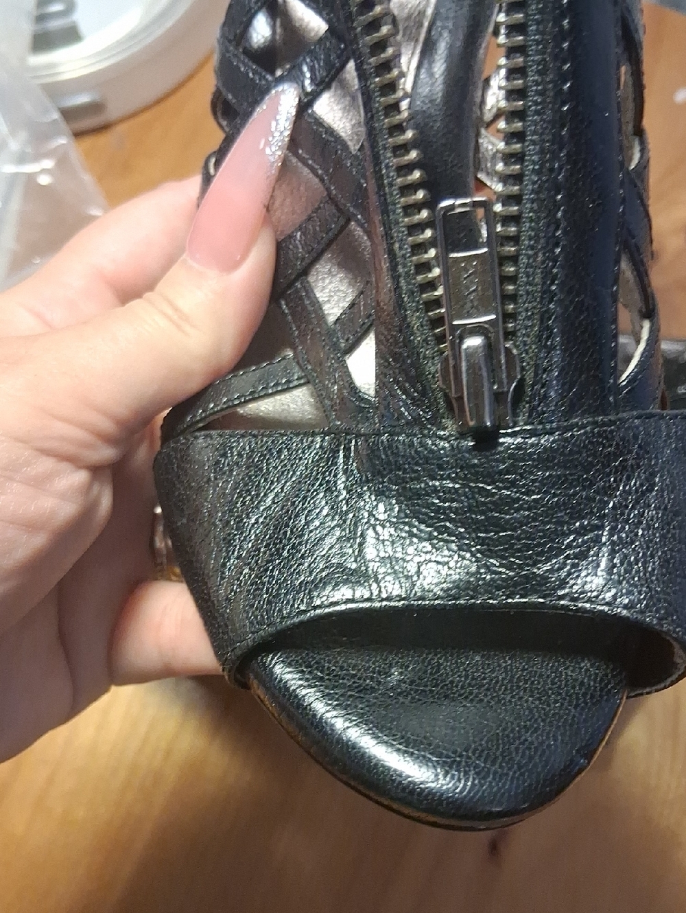 Sofft Black Strappy Peep-Toe Heels with Front Zip Size 7 - Picture 12 of 13